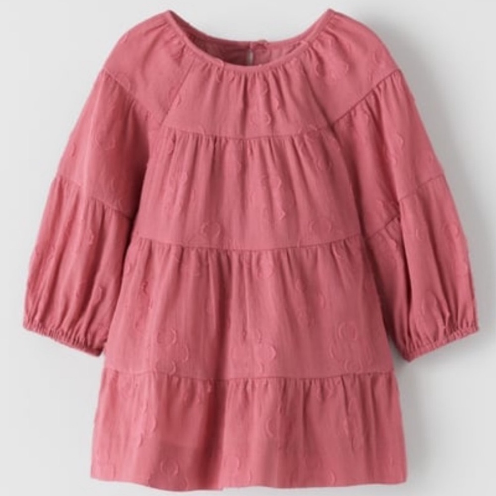 Zara Textured Raspberry Pink Tiered Ruffle Dress 12-18 Months